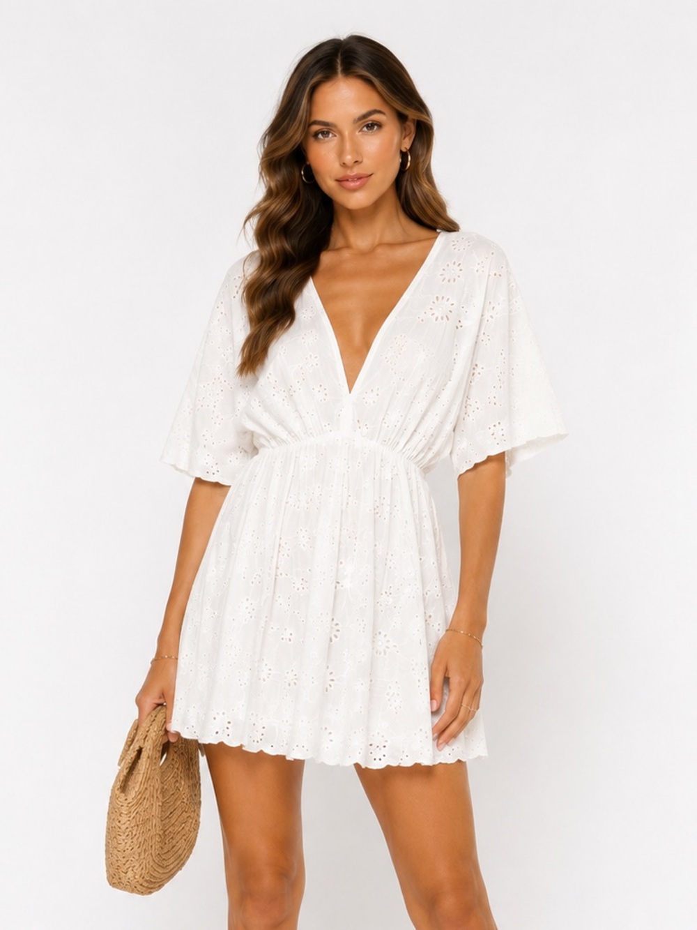 🇮🇹 Italien White Eyelet Mini Dress